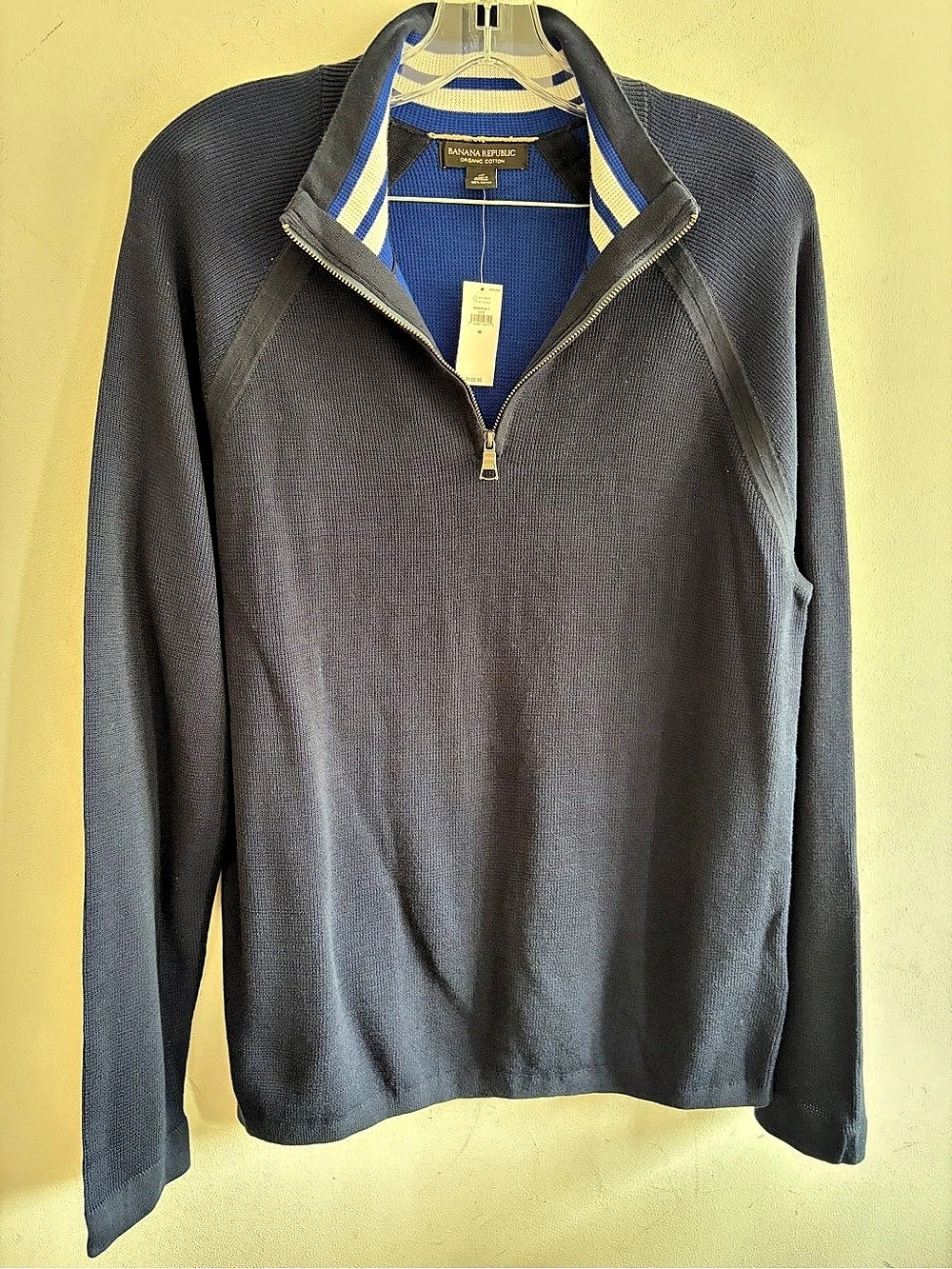 Banana Republic Organic Cotton Half-Zip Sweater Gray & Blue Medium